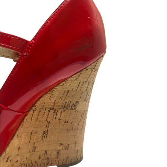 Guess Women's Size 6.5 Red Cork Wedge Open Toe Heels with Buckle Strap READ - Picture 5 of 13